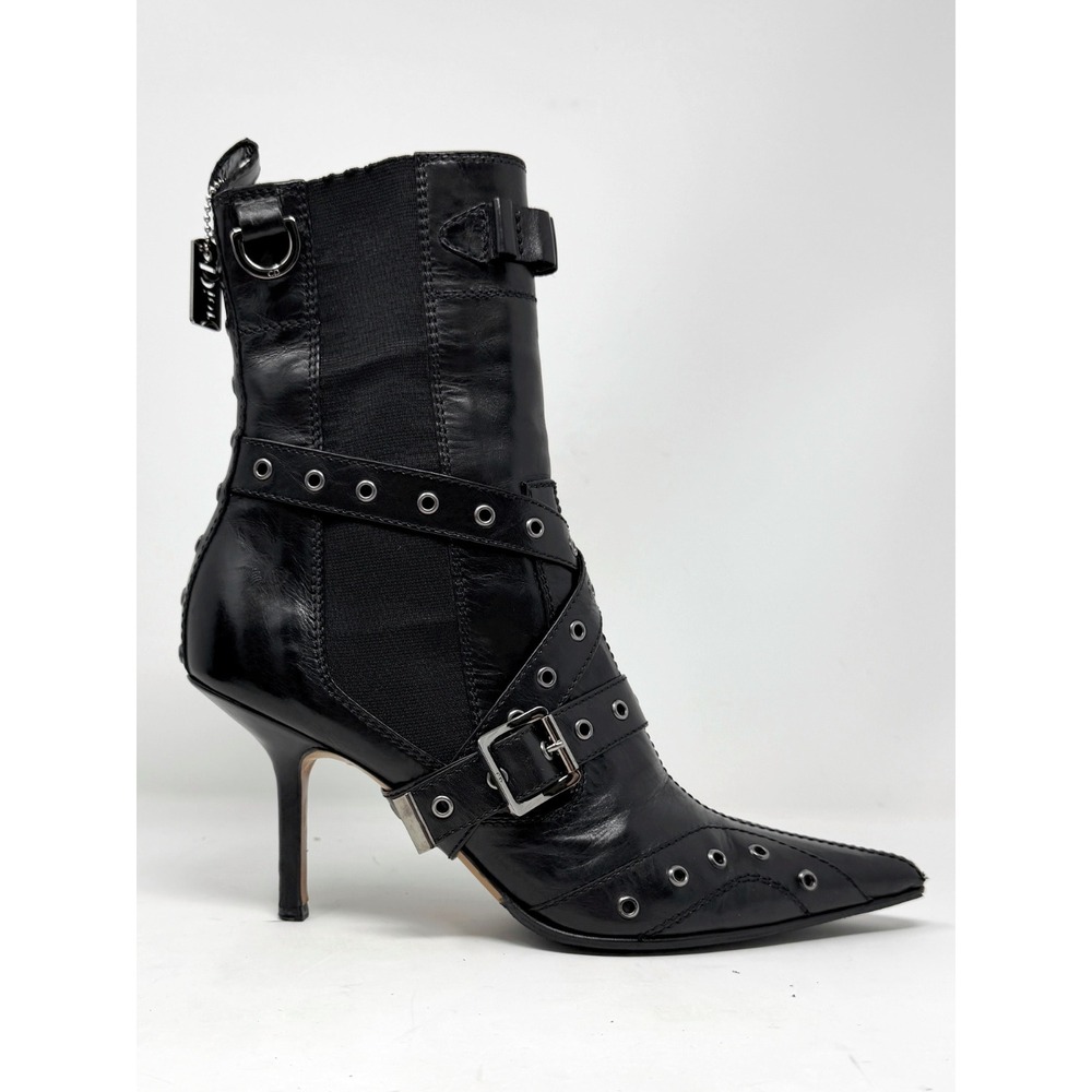Dior Galliano 2002 Vintage Black Leather Grommet‎ Buckle Boots 40 - Picture 3 of 9